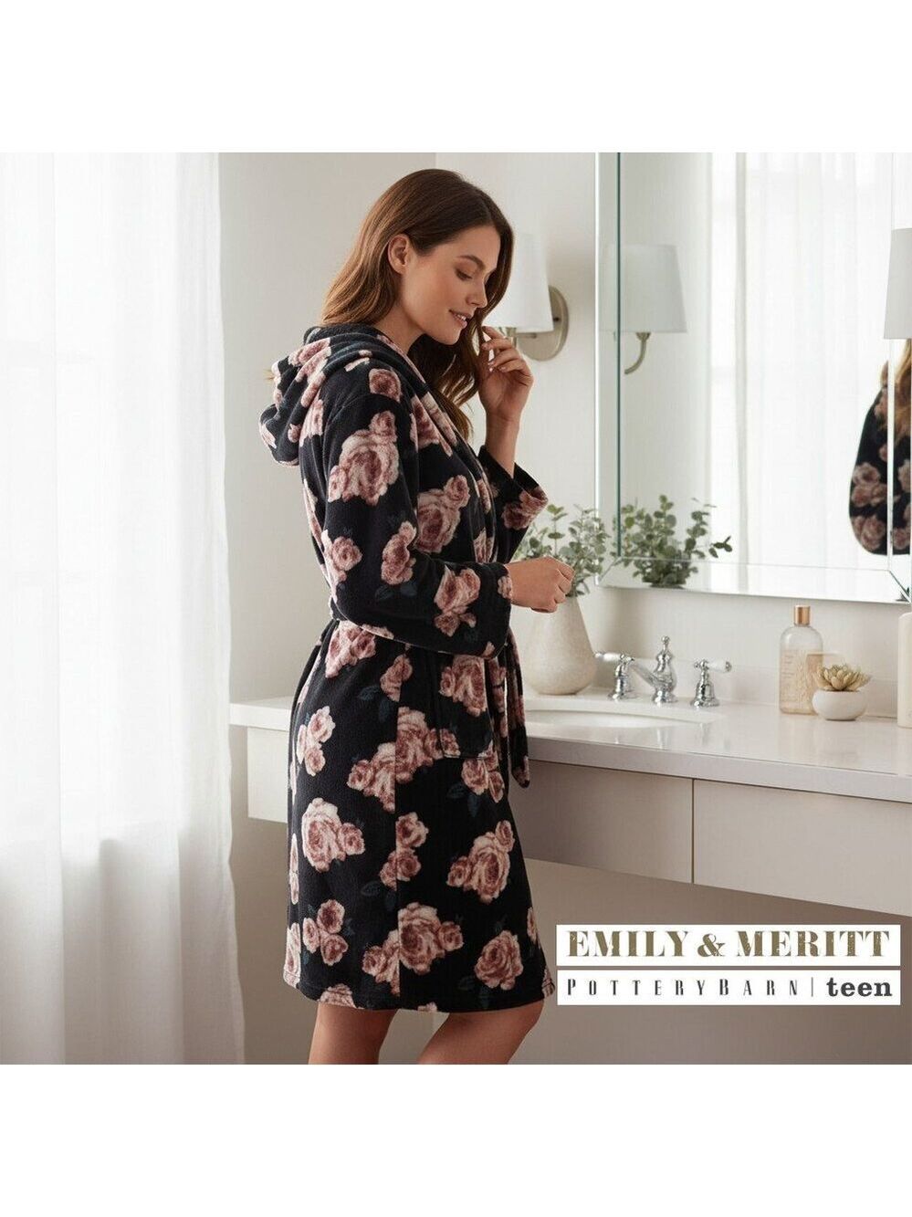 Emily & Merritt for Pottery Barn Teen Cozy Floral Hooded Robe